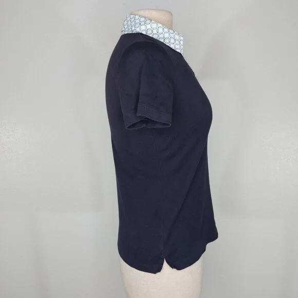Lands End Womens XS Petite Polo Shirt Short Sleeve Navy Print Collar - Picture 7 of 12
